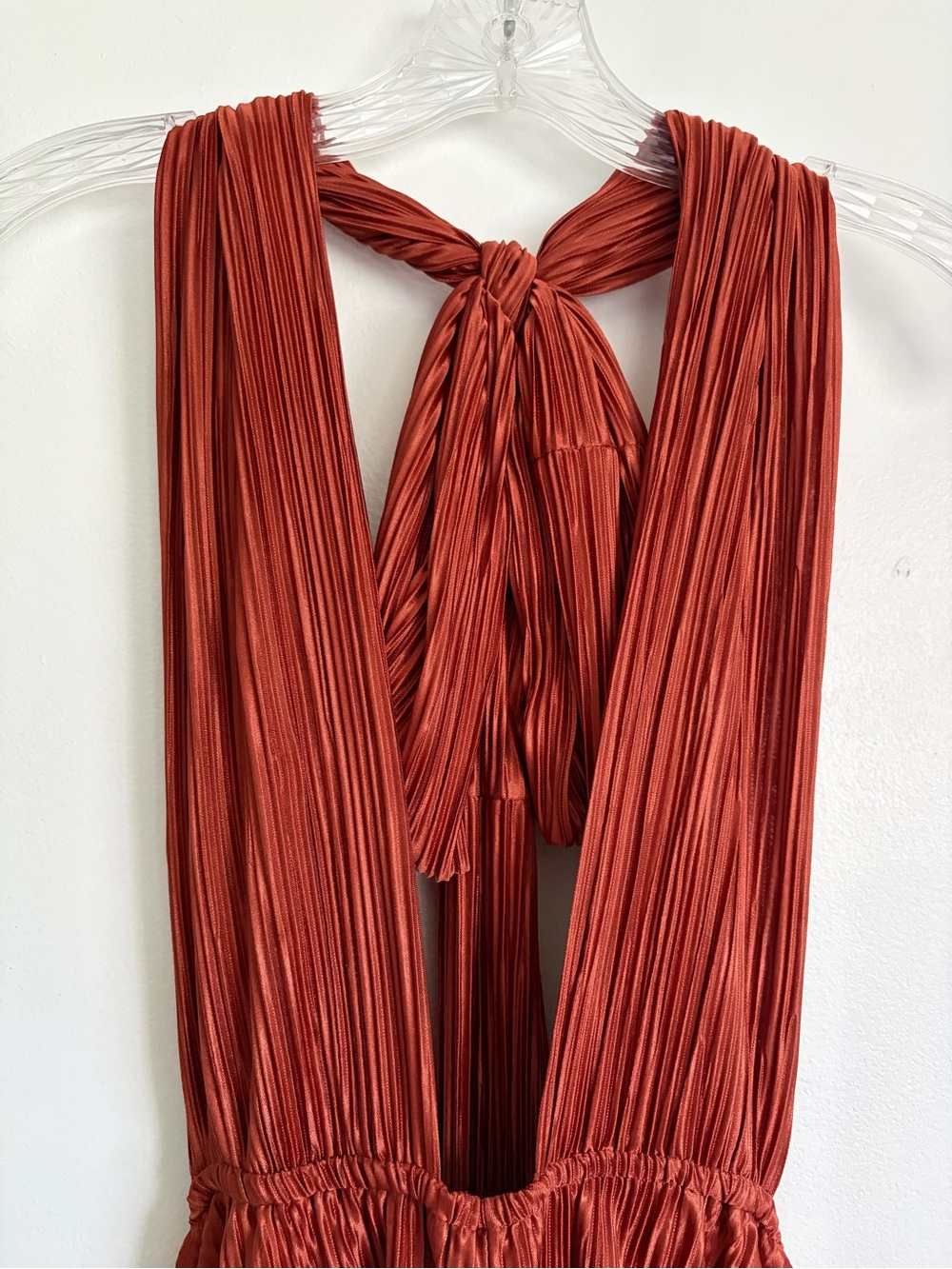 Rust Pleated High-Low Romper Dress - Picture 3 of 5